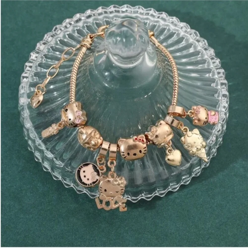 Sanrio Hello Kitty Charms Beaded Bracelet Japanese Anime Kitty Charm Bracelet